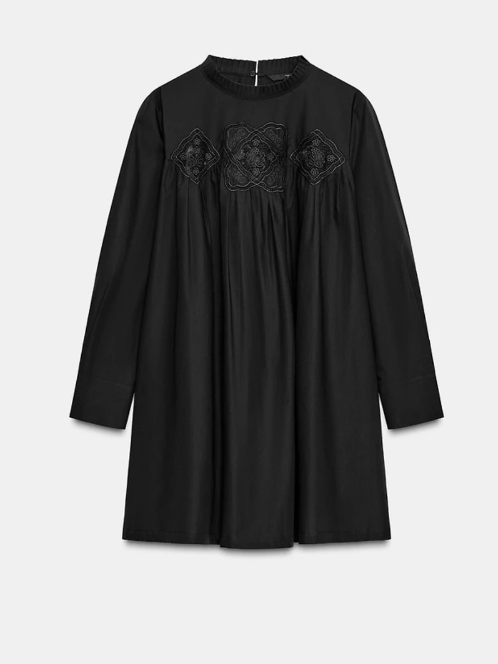 NWT ZARA Black Embroidered Long-Sleeve Dress
